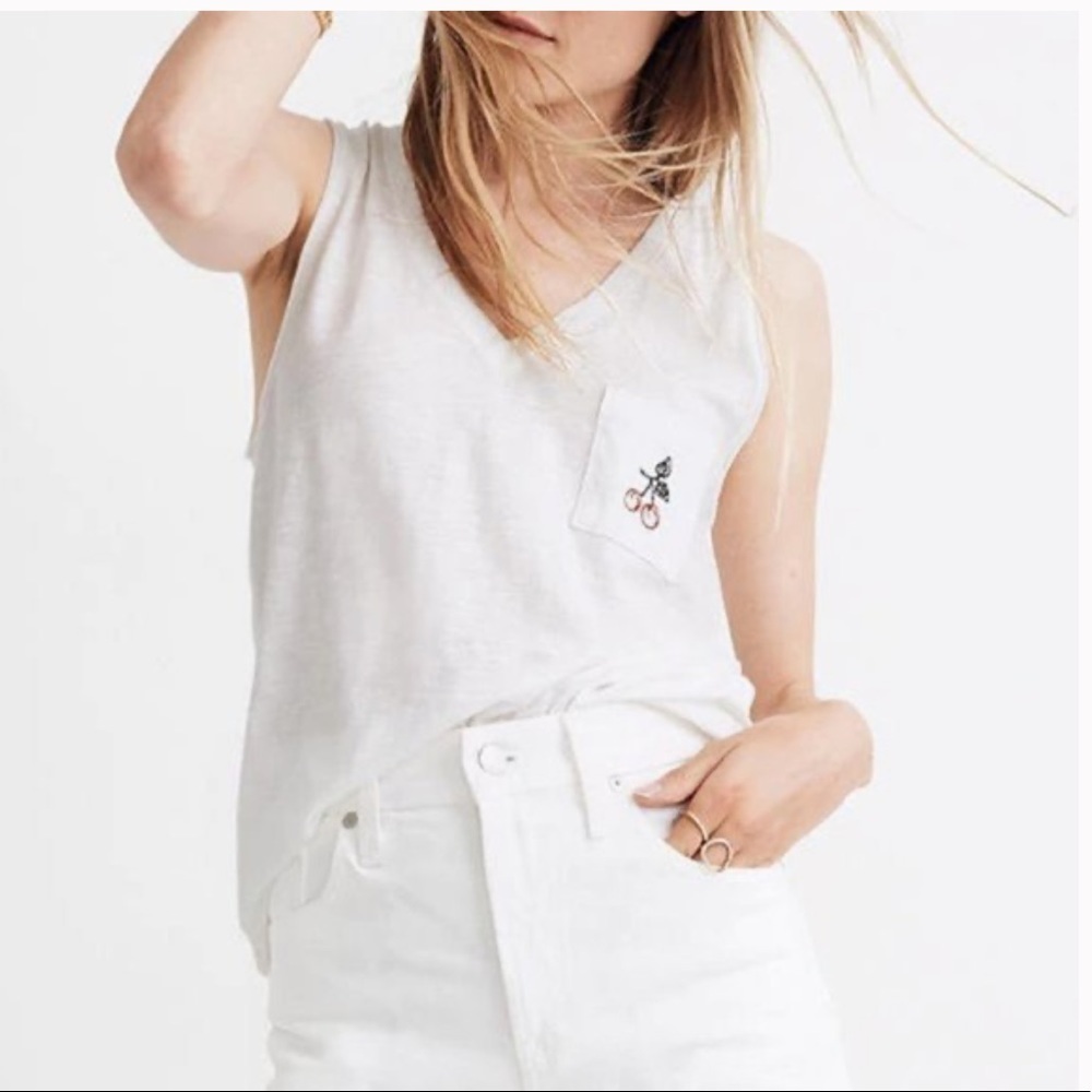 NWT Madewell Cherry Embroidered Vneck Tank M